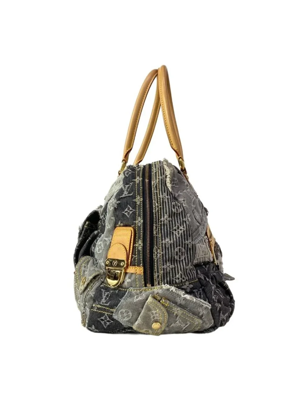 Louis Vuitton Shoulder Bag Monogram Denim Patchwork Bowie Black